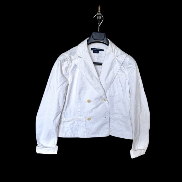 Ralph Lauren Jackets & Blazers - Vintage 2000's Ralph Lauren Cotton Blazer Cropped Jacket Sz 6 White Wide Lapel